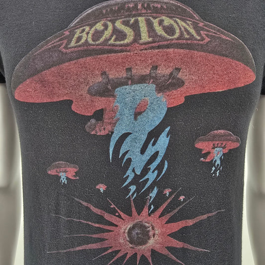 Vintage 1970s Boston World Tour '78 Spaceship Graphic Black Band T-Shirt (S)