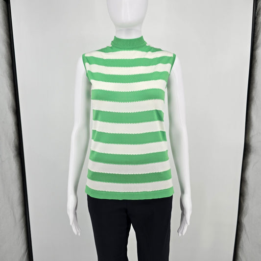 Vintage 1960s Hooper Associates Knit Green/White Striped Sleeveless Shell (S)