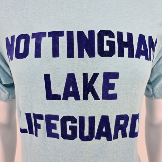 Vintage 1970s Bantams "Nottingham Lake Lifeguard" DIY Flocked Letter T-Shirt (S)