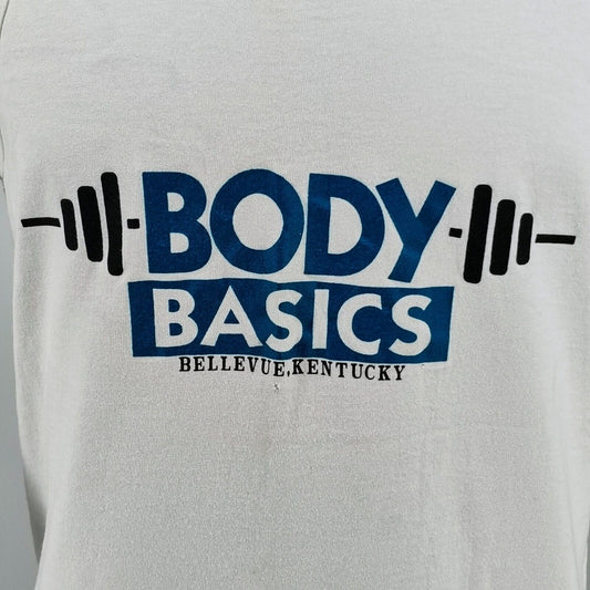 Vintage 1990s Made in USA "Body Basics Bellevue, Kentucky" White Tank Top (M)