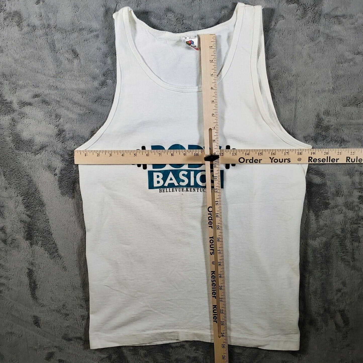 Vintage 1990s Made in USA "Body Basics Bellevue, Kentucky" White Tank Top (M)