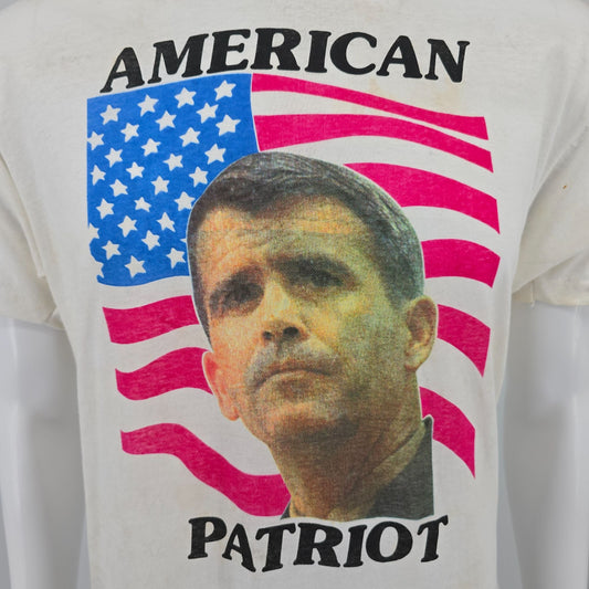 Distressed Vintage 1980s Oliver North American Patriot Iran-Contra T-Shirt (L)