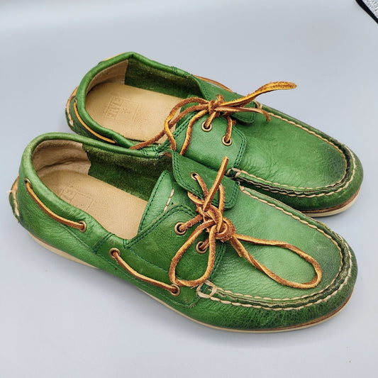 Frye "Sully" Boys Vibrant Green and Brown Leather Boat Shoes -90400 (Size 3)