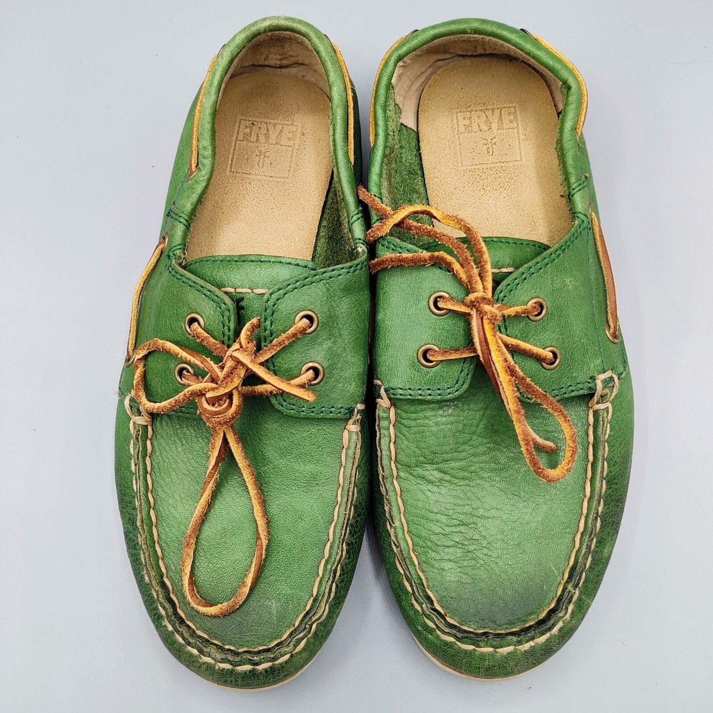 Frye "Sully" Boys Vibrant Green and Brown Leather Boat Shoes -90400 (Size 3)