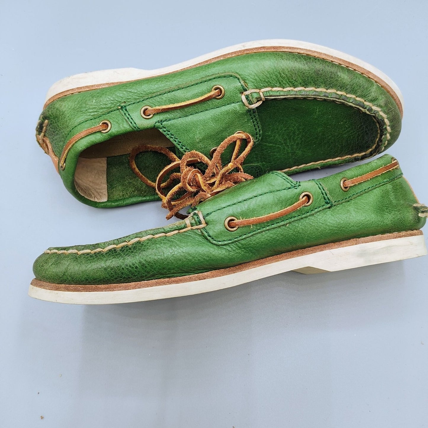 Frye "Sully" Boys Vibrant Green and Brown Leather Boat Shoes -90400 (Size 3)