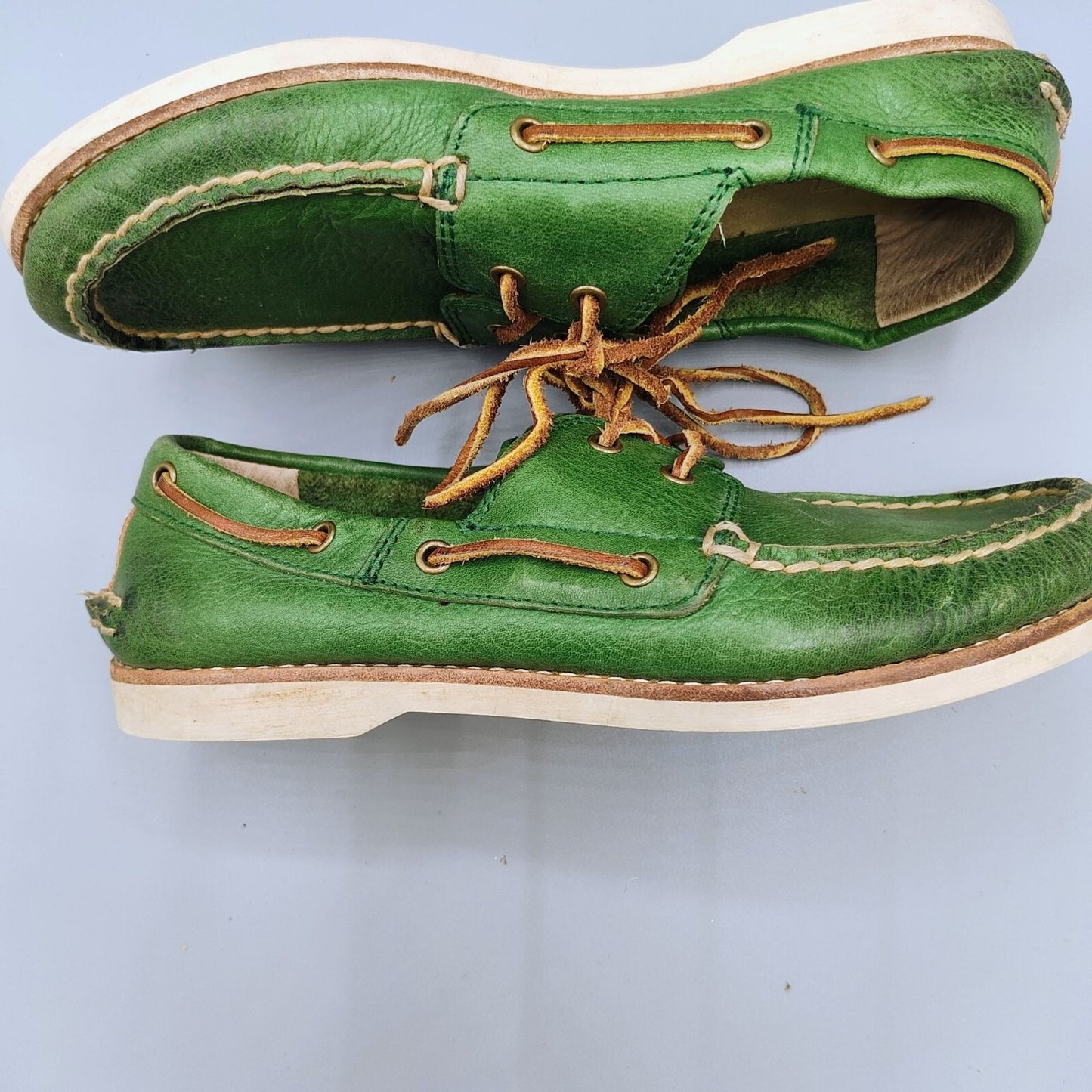 Frye "Sully" Boys Vibrant Green and Brown Leather Boat Shoes -90400 (Size 3)