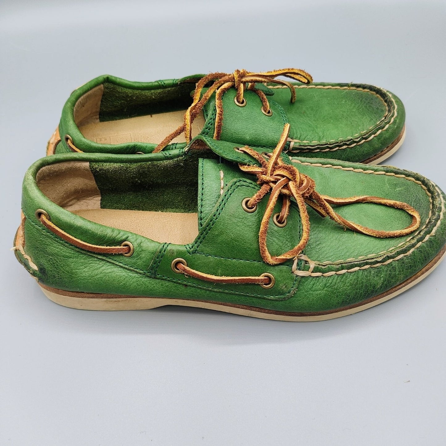 Frye "Sully" Boys Vibrant Green and Brown Leather Boat Shoes -90400 (Size 3)