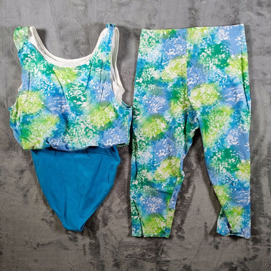 Vintage 1990s Jacques Morét Womens Floral Leotard Bodysuit/Leggings Set (M)