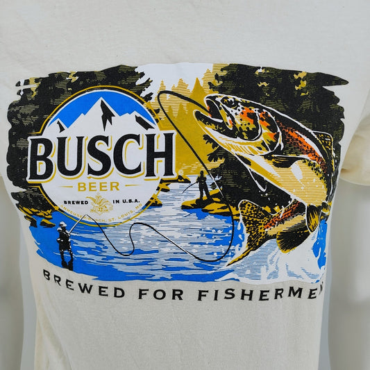 Brew City Busch Light Brewed for Fisherman Trout Fishing Label T-shirt (S) *FLAW