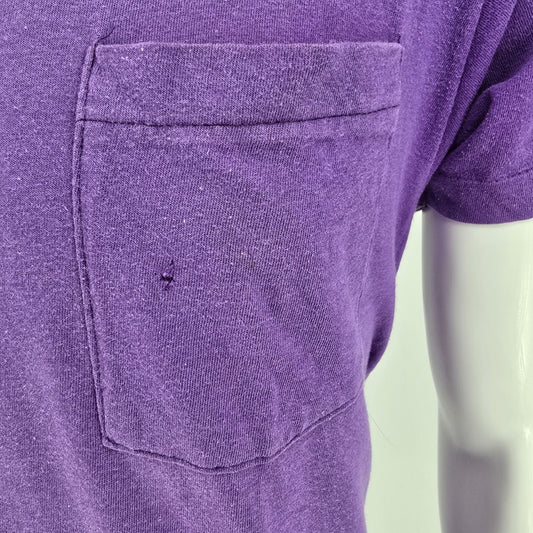Distressed Vintage 1980s BVD Blank Faded Purple Selvedge Pocket T-Shirt (S/M)