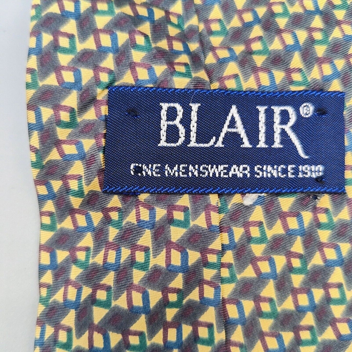 Vintage Blair Made in USA Italian Fabric Geometric Pattern 100% Silk Necktie