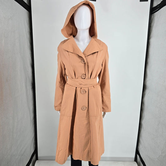 Vintage 1960s Unbranded Women's Peach Single-breasted Belted Trench Coat (M/L)