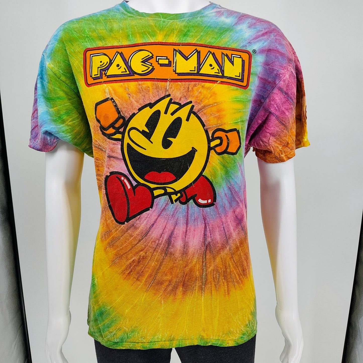 Pac-Man Spiral Rainbow Tie-dye Graphic T-Shirt (Large)