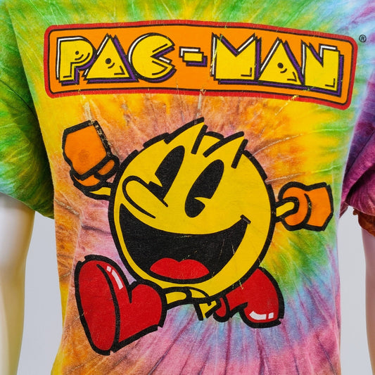 Pac-Man Spiral Rainbow Tie-dye Graphic T-Shirt (Large)