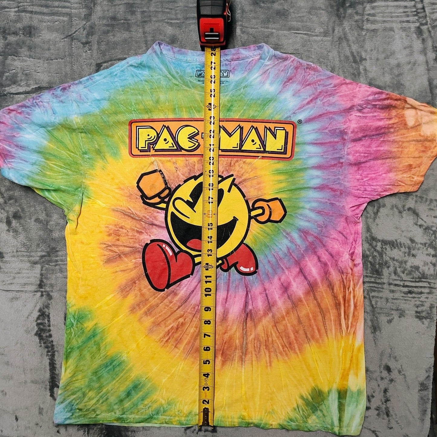 Pac-Man Spiral Rainbow Tie-dye Graphic T-Shirt (Large)
