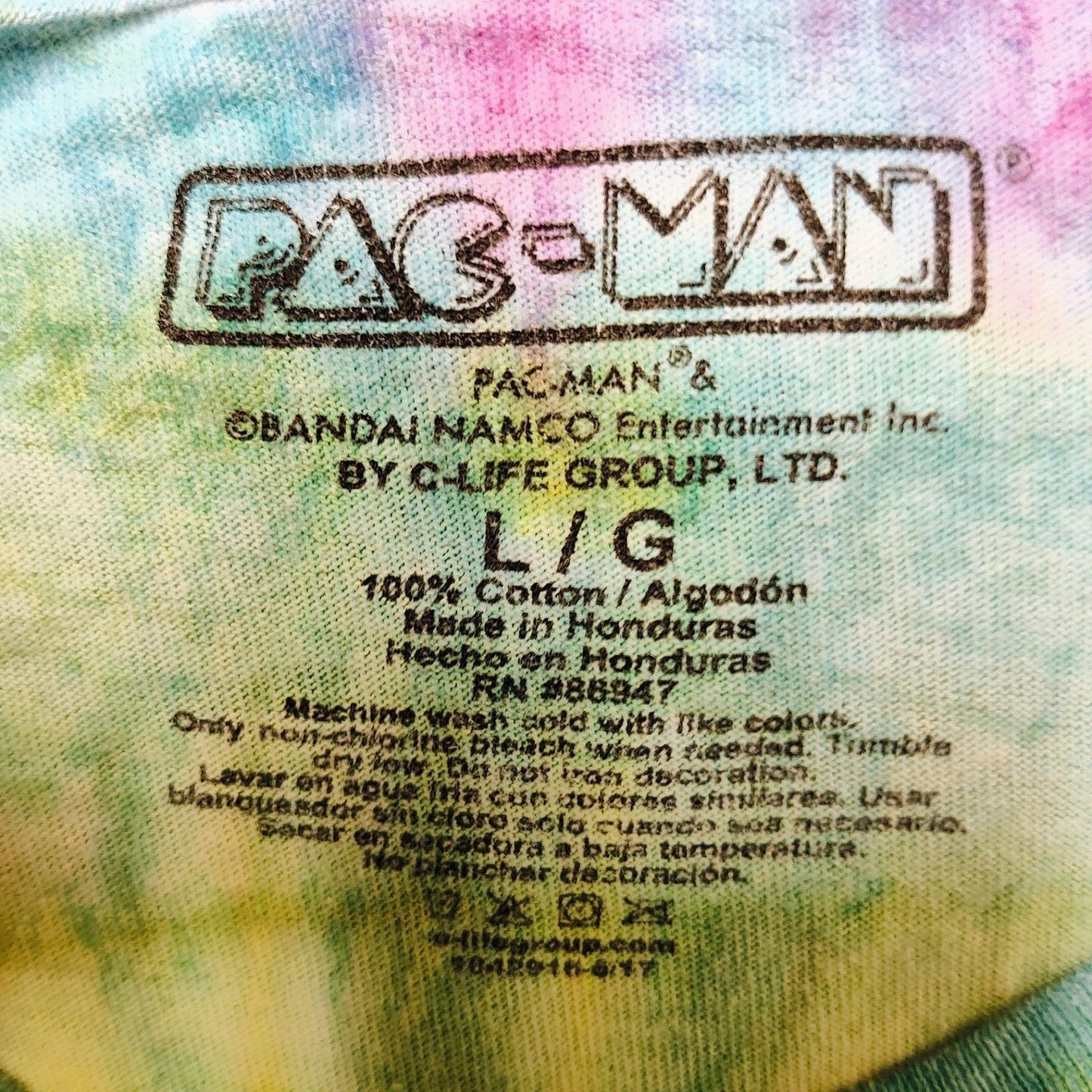 Pac-Man Spiral Rainbow Tie-dye Graphic T-Shirt (Large)