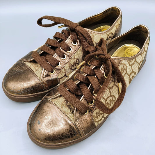 Michael Kors Women's Bronze/Tan Monogram Leather and Canvas Sneakers (Size 10M)