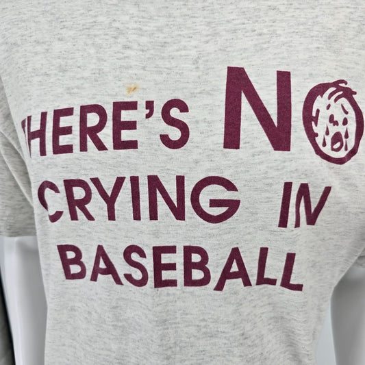 Distressed 1990s Oneita "There's No Crying in Baseball" Gray T-Shirt (XL)