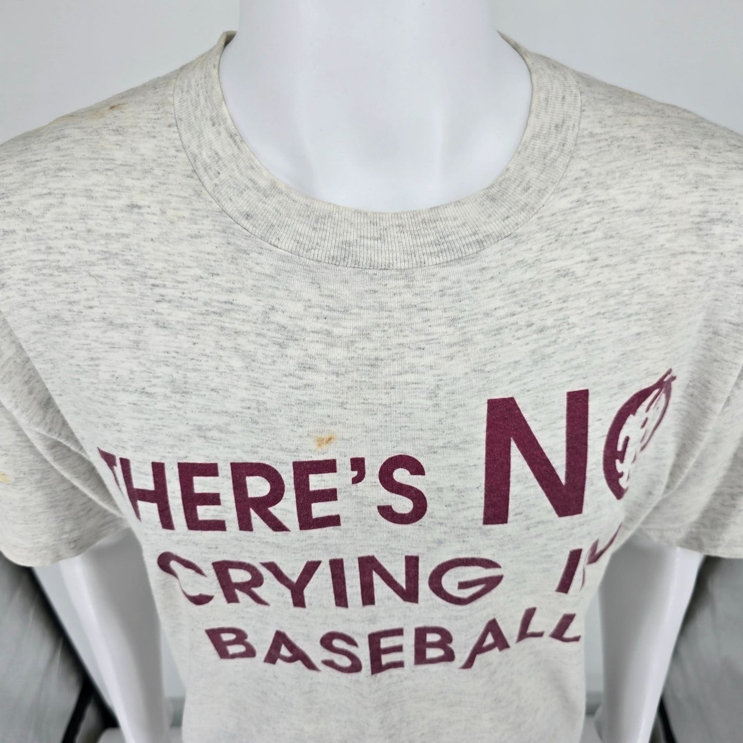 Distressed 1990s Oneita "There's No Crying in Baseball" Gray T-Shirt (XL)