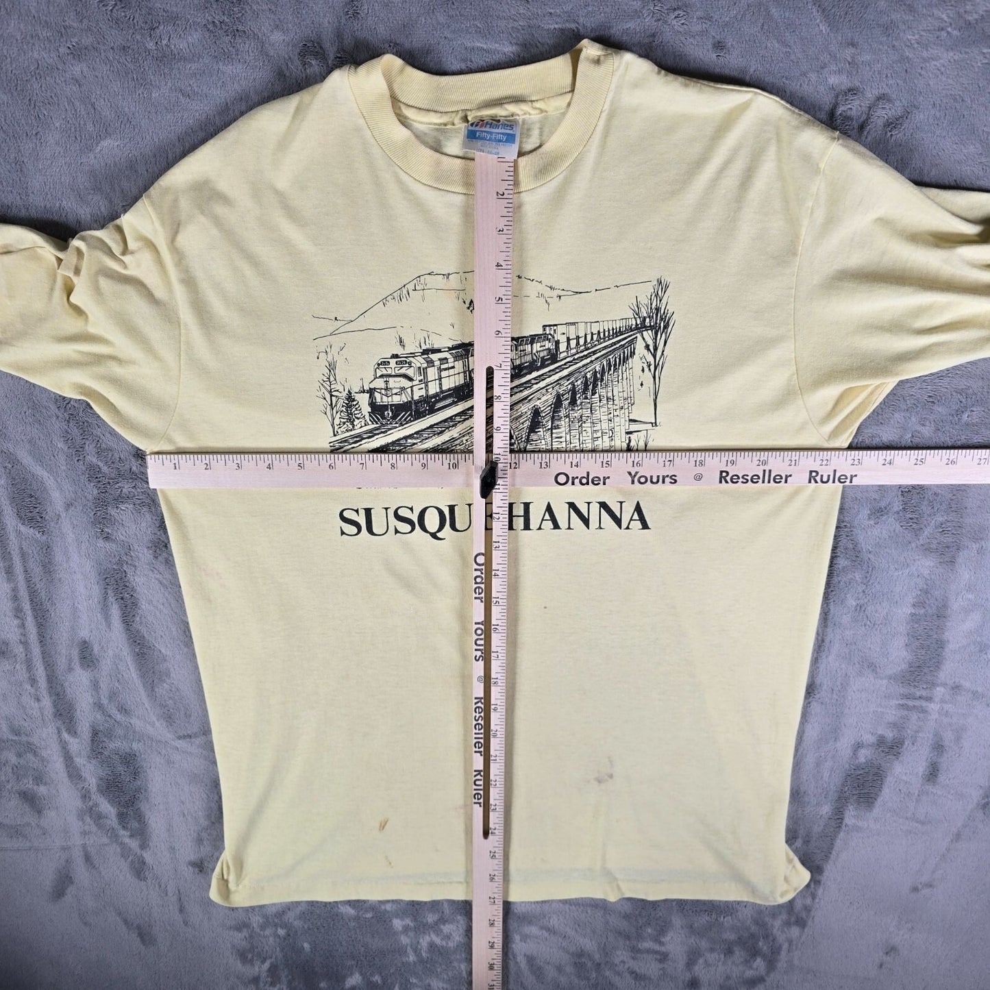 Vintage 1980s Hanes 50/50 Susquehanna Railroad Train Yellow T-Shirt (L/XL)
