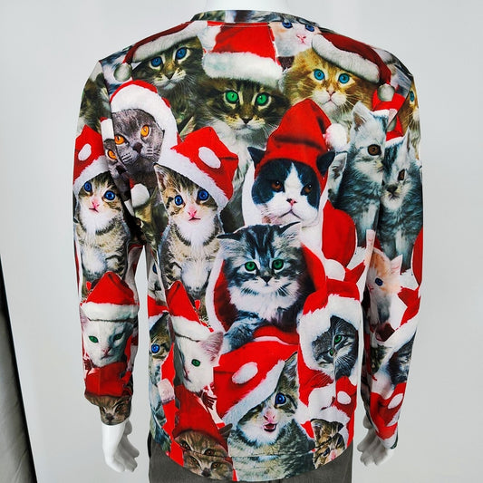 PIZOFF Mens All Over Cat Print Long Sleeve Crewneck Christmas Sweatshirt (Small)