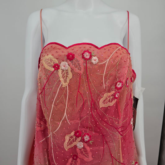 NWD Vintage Y2K Onyx Nite by Wendye Chaitin Pink Beaded Gown & Scarf Set (L)