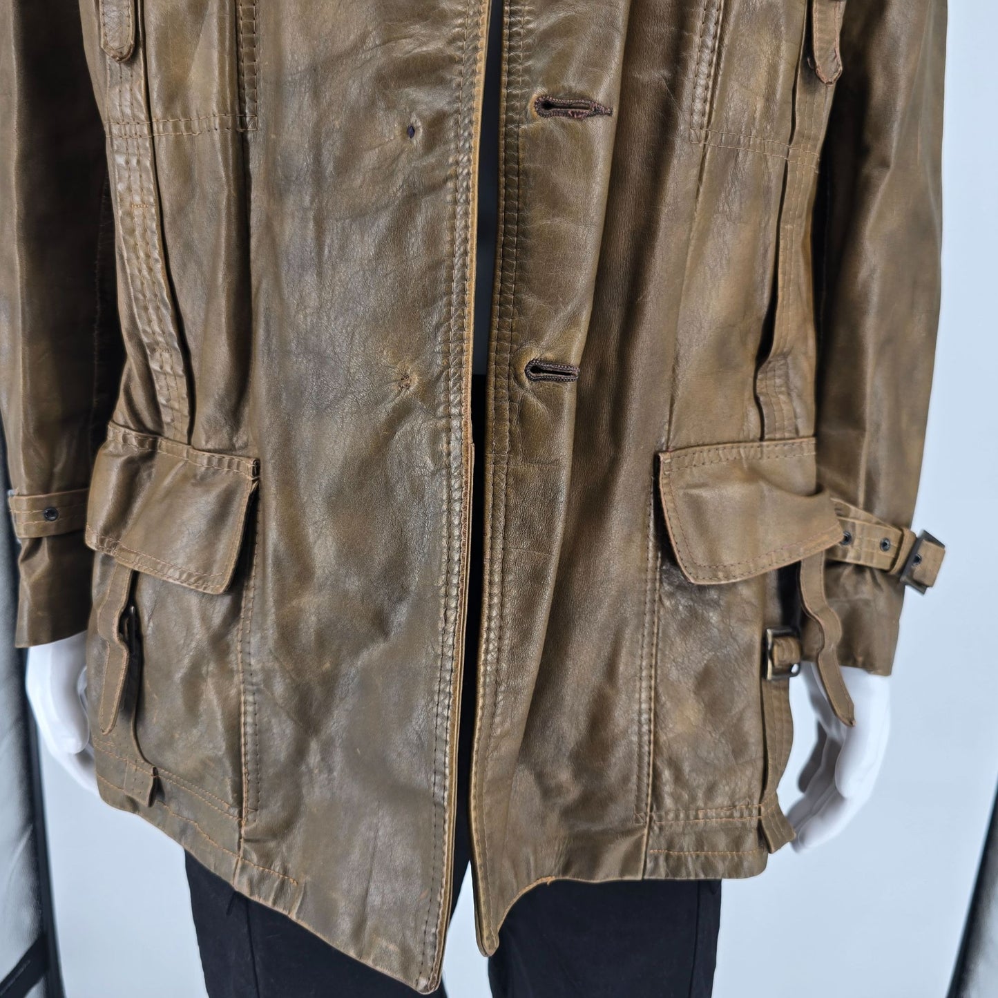 Vintage 1970s "The Gay Blade" Leather Safari Field Jacket (M/L) *Missing Buttons
