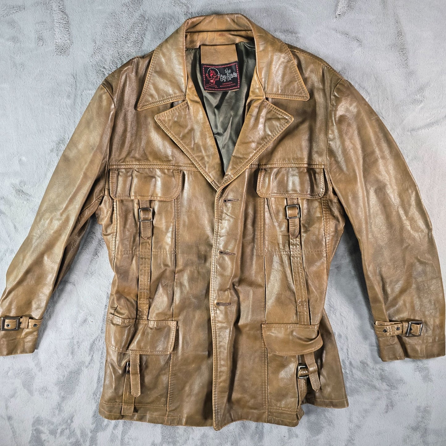 Vintage 1970s "The Gay Blade" Leather Safari Field Jacket (M/L) *Missing Buttons
