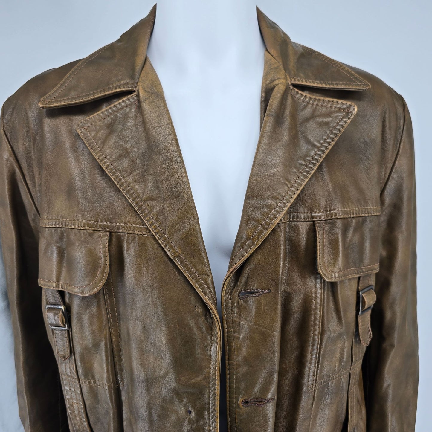 Vintage 1970s "The Gay Blade" Leather Safari Field Jacket (M/L) *Missing Buttons
