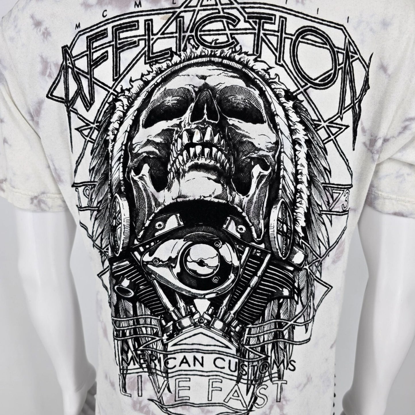 Affliction American Customs Ursa Major White/ Light Grey Ice Wash T-Shirt (L)