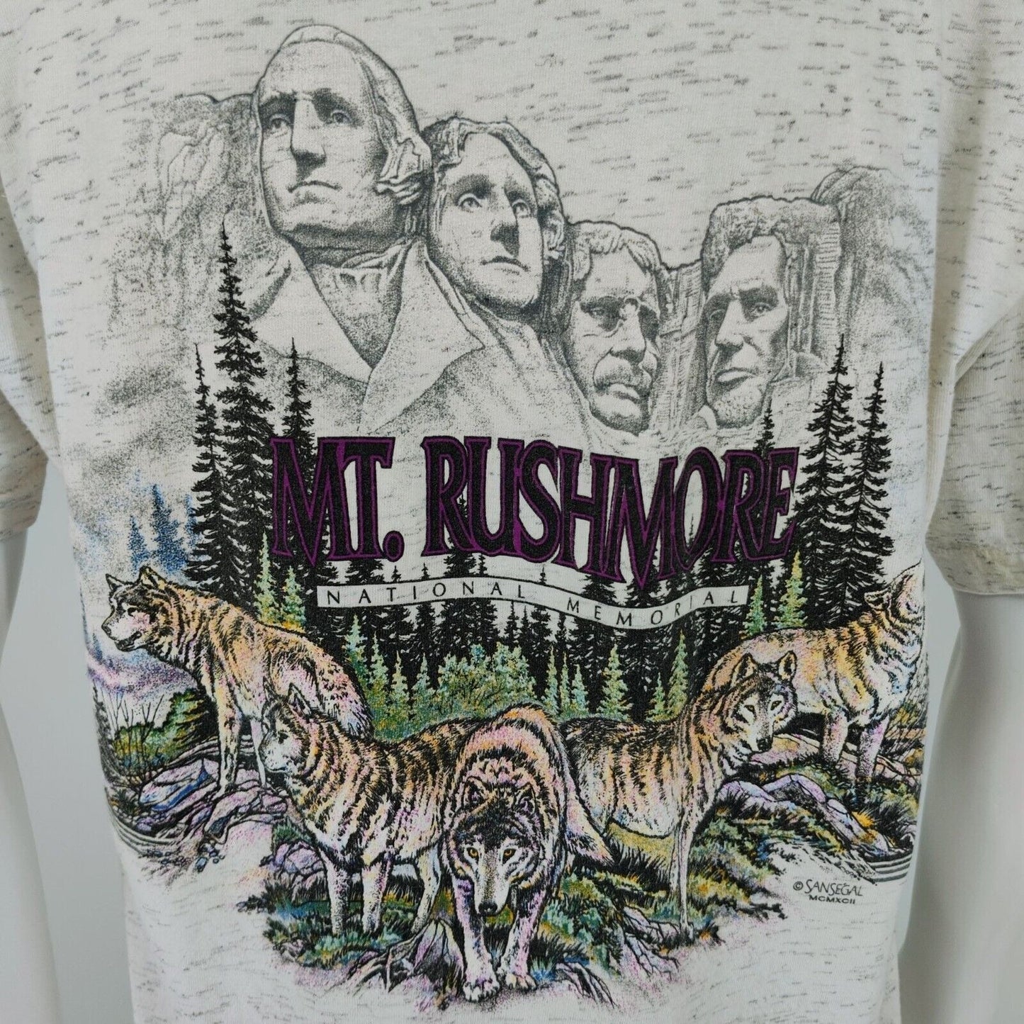 Vintage Single Stitch Mt. Rushmore National Memorial Wolf Graphic T-Shirt (L)