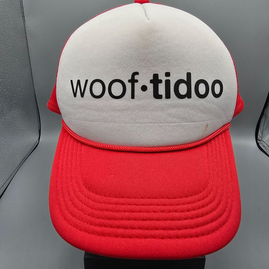 Woof Tidoo Red & White Mesh Back Adjustable Snapback Trucker Hat *Stain