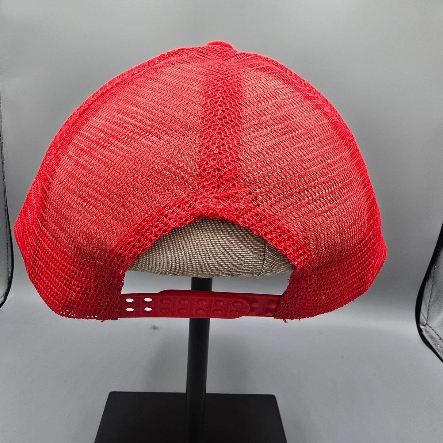 Woof Tidoo Red & White Mesh Back Adjustable Snapback Trucker Hat *Stain
