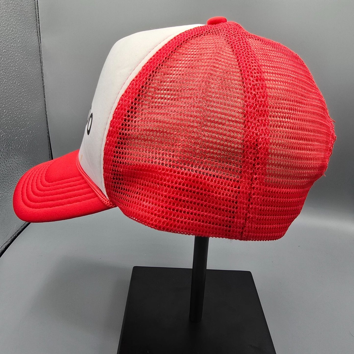 Woof Tidoo Red & White Mesh Back Adjustable Snapback Trucker Hat *Stain