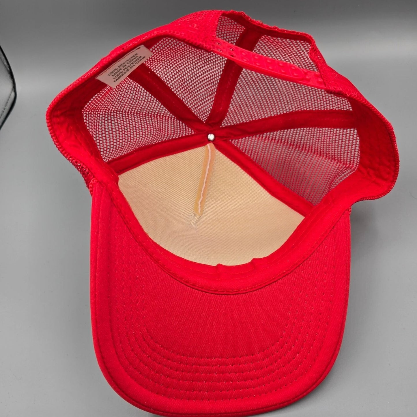 Woof Tidoo Red & White Mesh Back Adjustable Snapback Trucker Hat *Stain