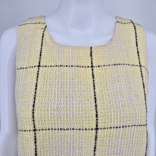 Vintage 1960s Yellow Windowpane Plaid Sleeveless Mod Shift Dress (Size 10/M)