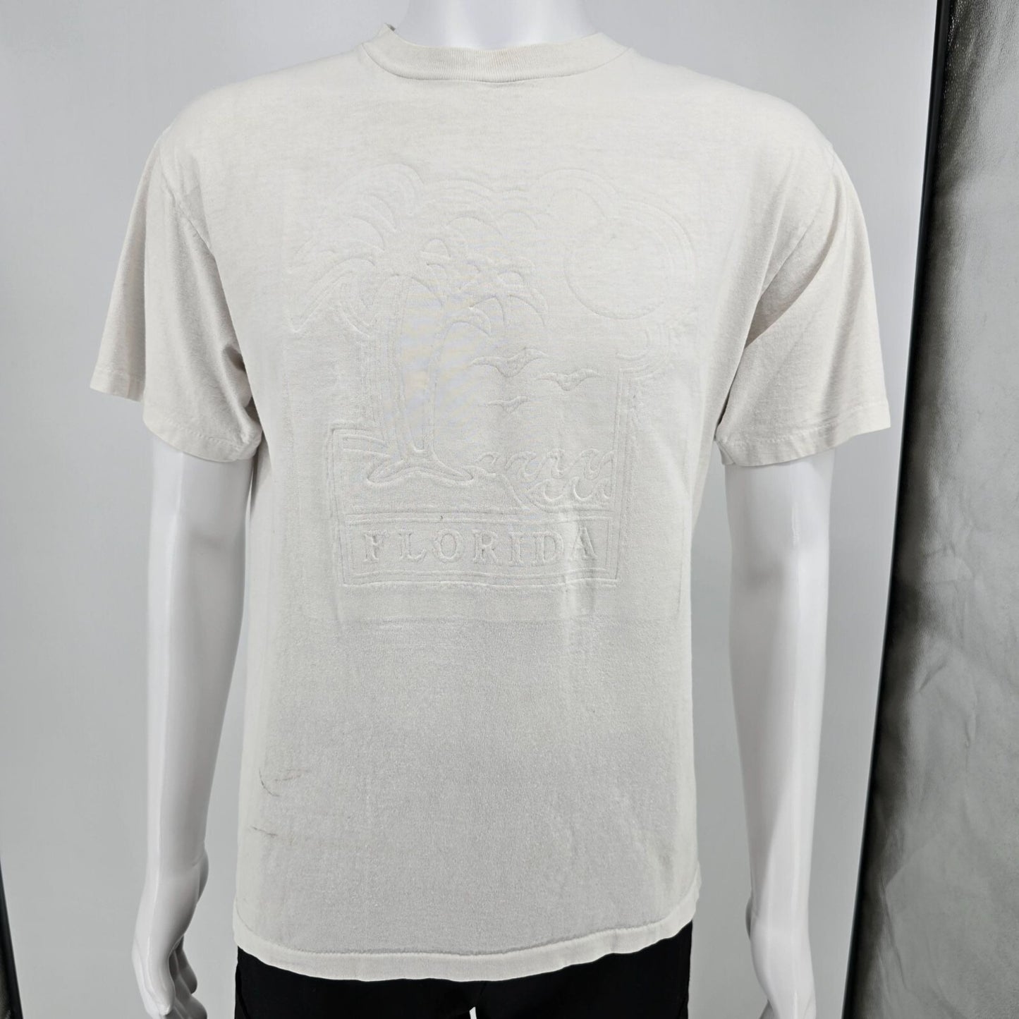 Vintage 1990s PowerPro by Oneita White Florida Embossed Graphic T-Shirt (L)