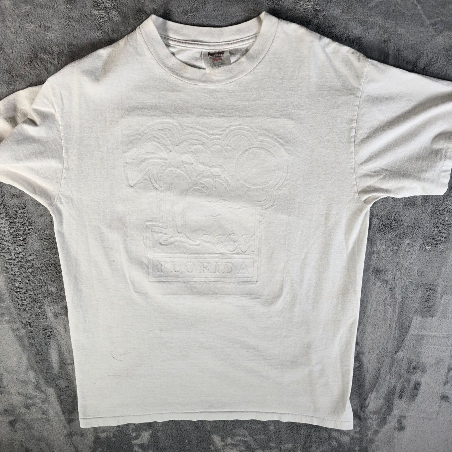 Vintage 1990s PowerPro by Oneita White Florida Embossed Graphic T-Shirt (L)