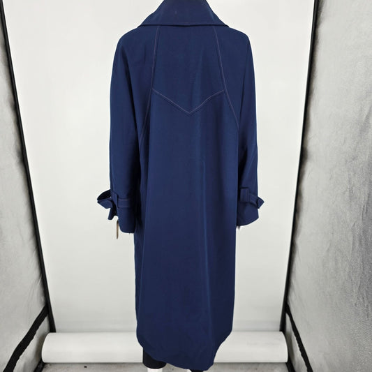 Vintage 1970s Union Made Navy Raglan Dress Coat w/ Rainbow Stripe Lining (L/XL)