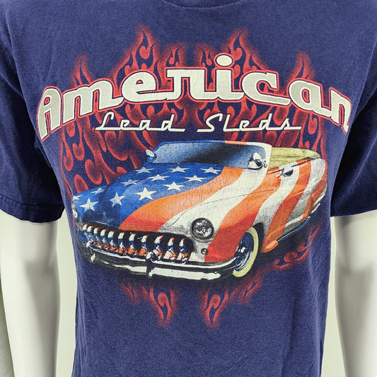 American Lead Sleds Patriotic Mercury Hot Rod Classic Car T-Shirt (Medium)
