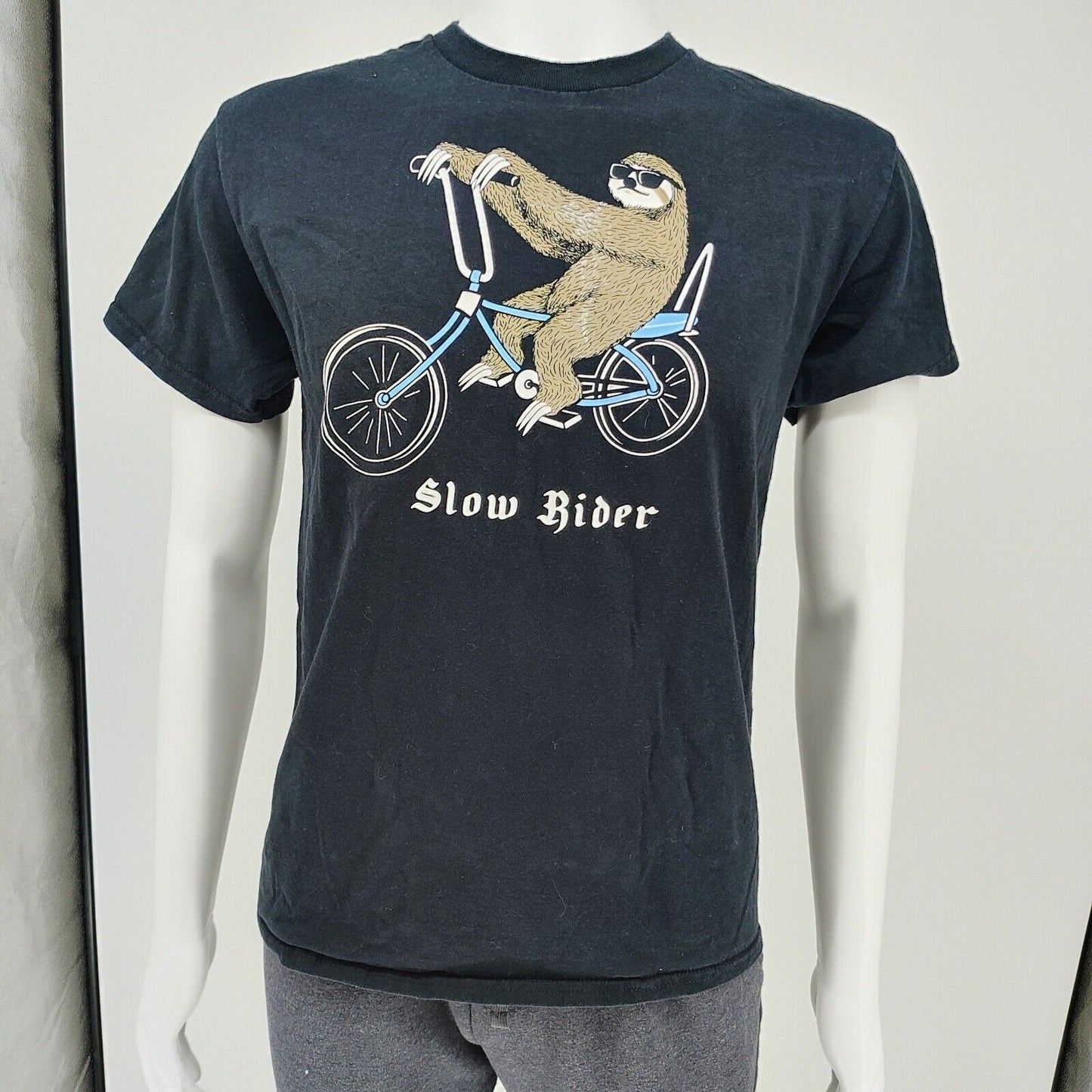Riot Society Made in USA "Slow Rider" Sloth on Bicycle T-Shirt (Medium)
