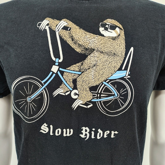 Riot Society Made in USA "Slow Rider" Sloth on Bicycle T-Shirt (Medium)
