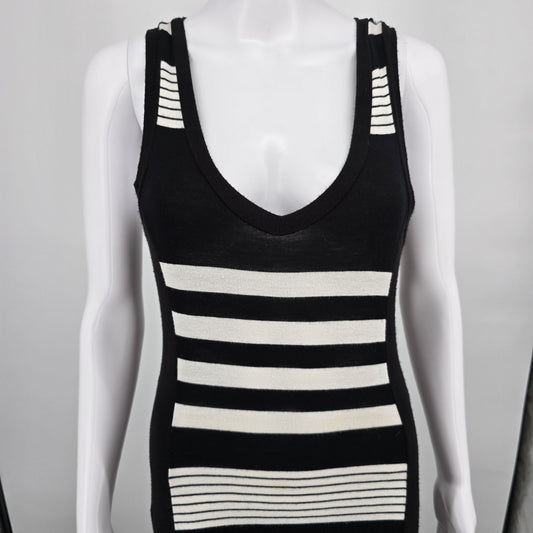 2010s Monteau Los Angeles Blak and White Striped Stretch Maxi Tank Dress (M)