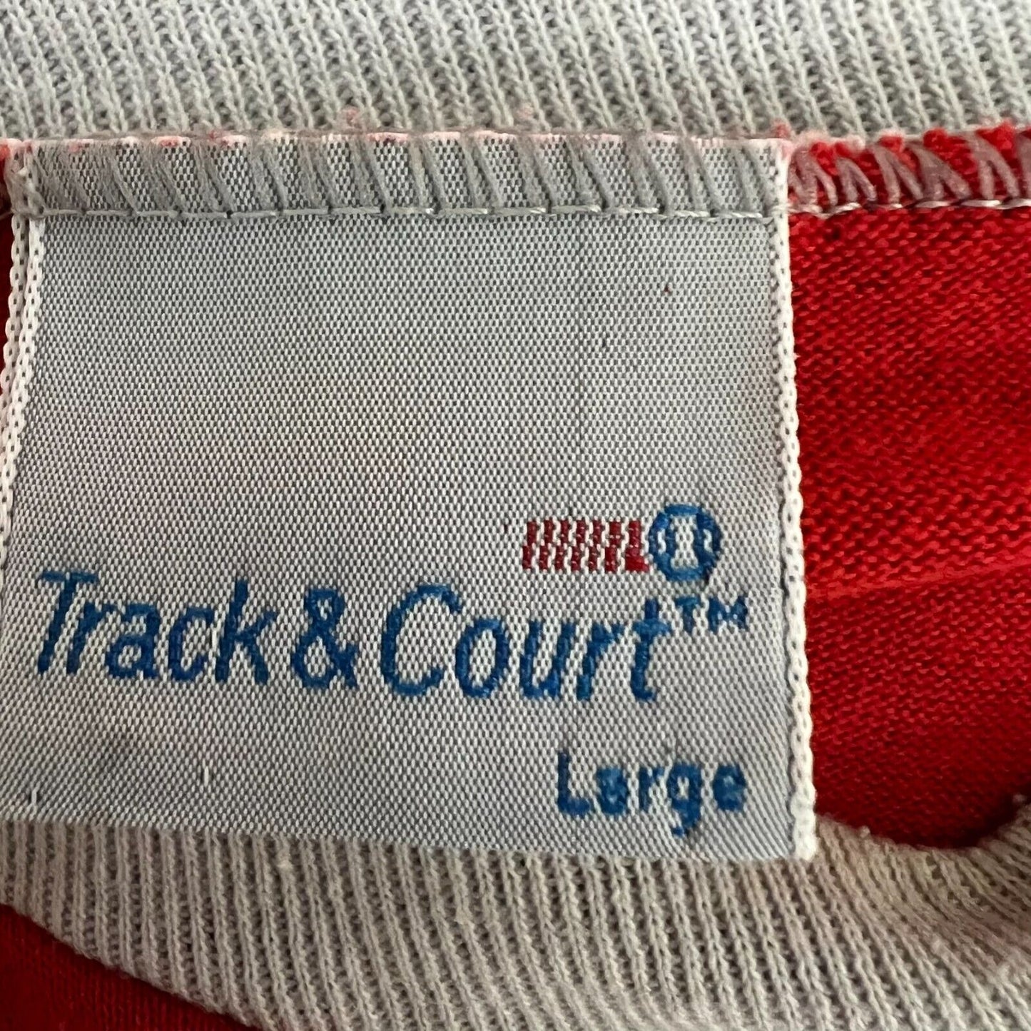 Vintage Red 1980s "Track & Court" Sleeveless Shirt (Large)