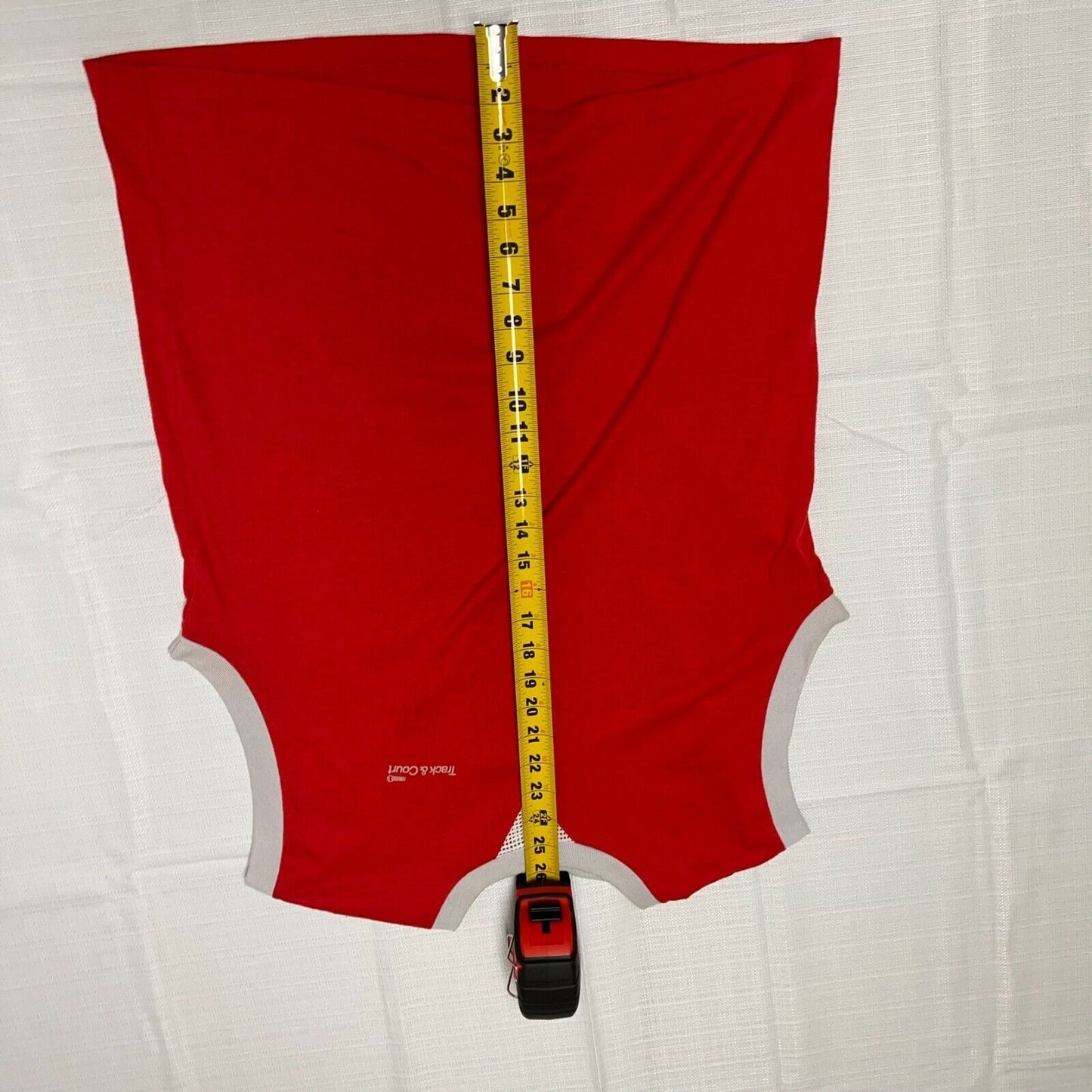 Vintage Red 1980s "Track & Court" Sleeveless Shirt (Large)