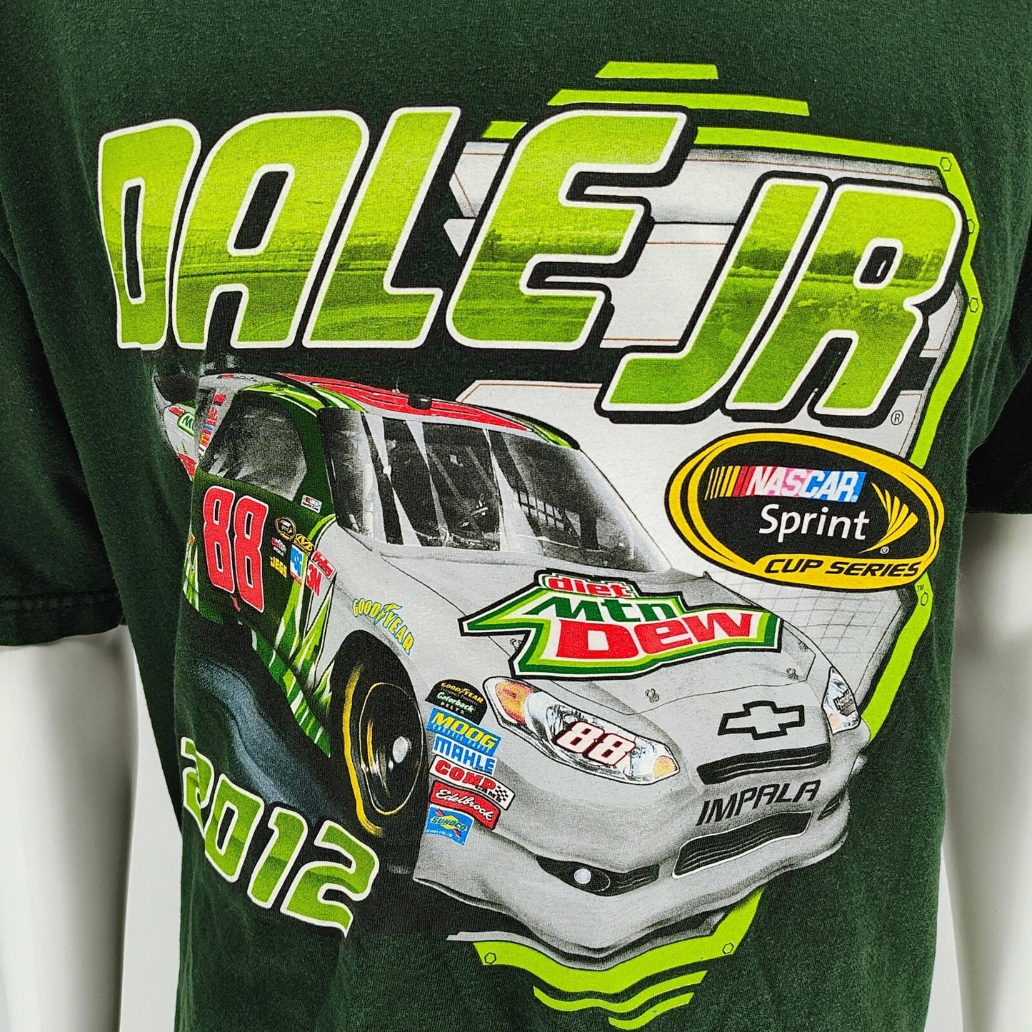 Dale JR Nascar Sprint Cup Series 2012 Diet Mountain Dew Green T-shirt (XL)
