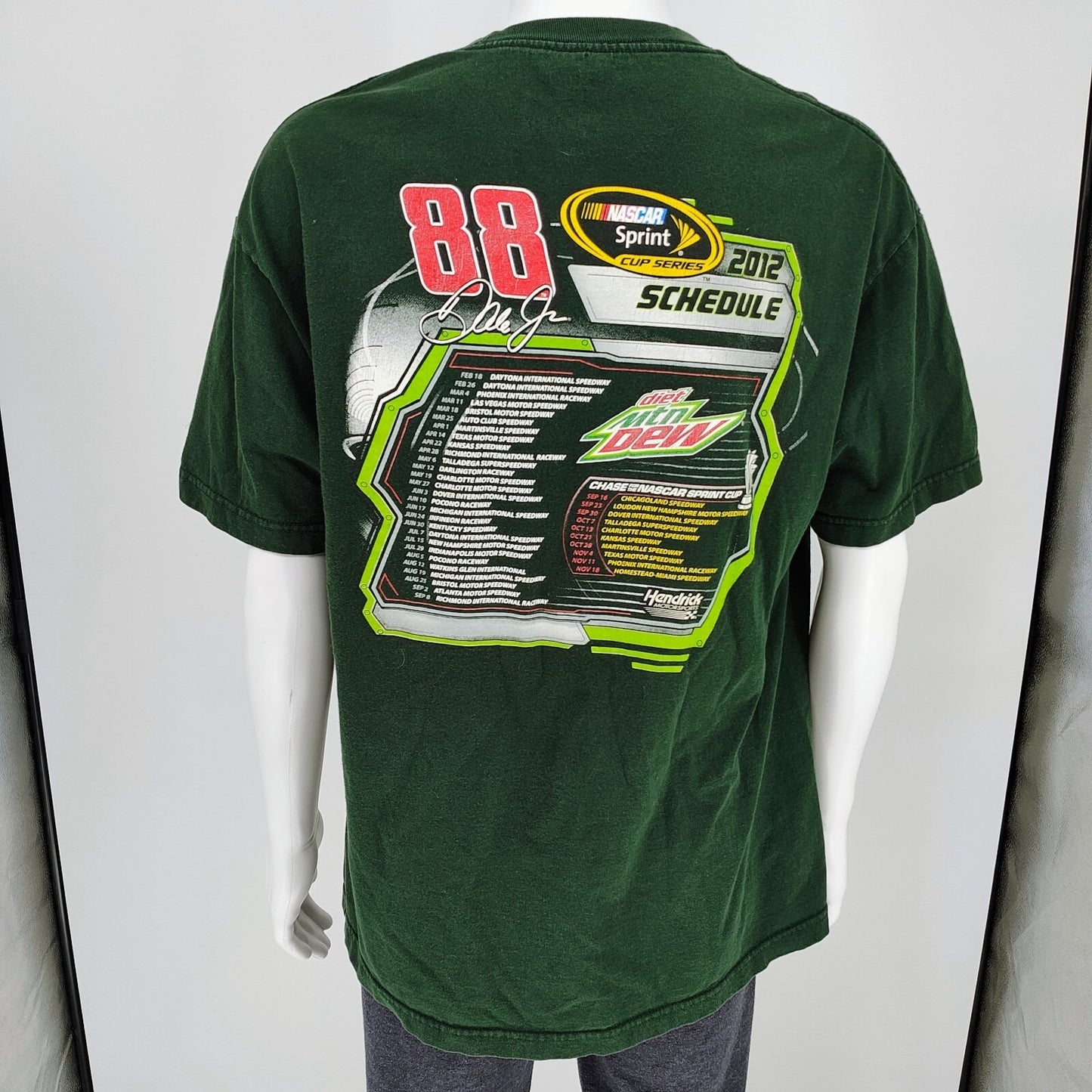 Dale JR Nascar Sprint Cup Series 2012 Diet Mountain Dew Green T-shirt (XL)