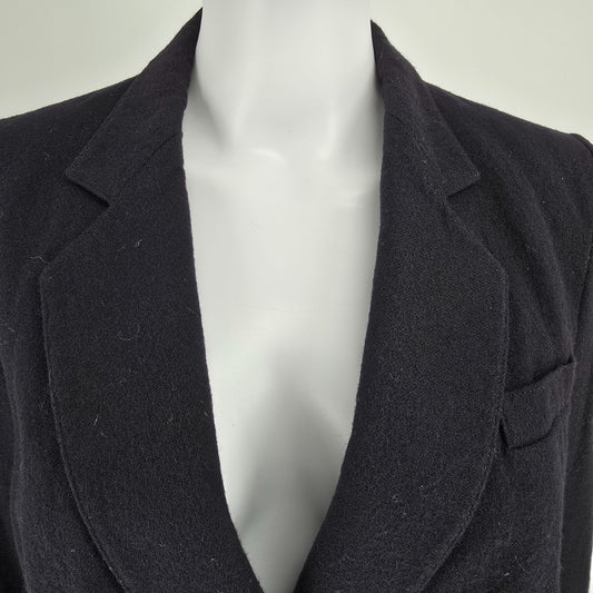 Vintage 1980s Haberdasher Women's Black Double-Breasted Wool Blazer (Small)