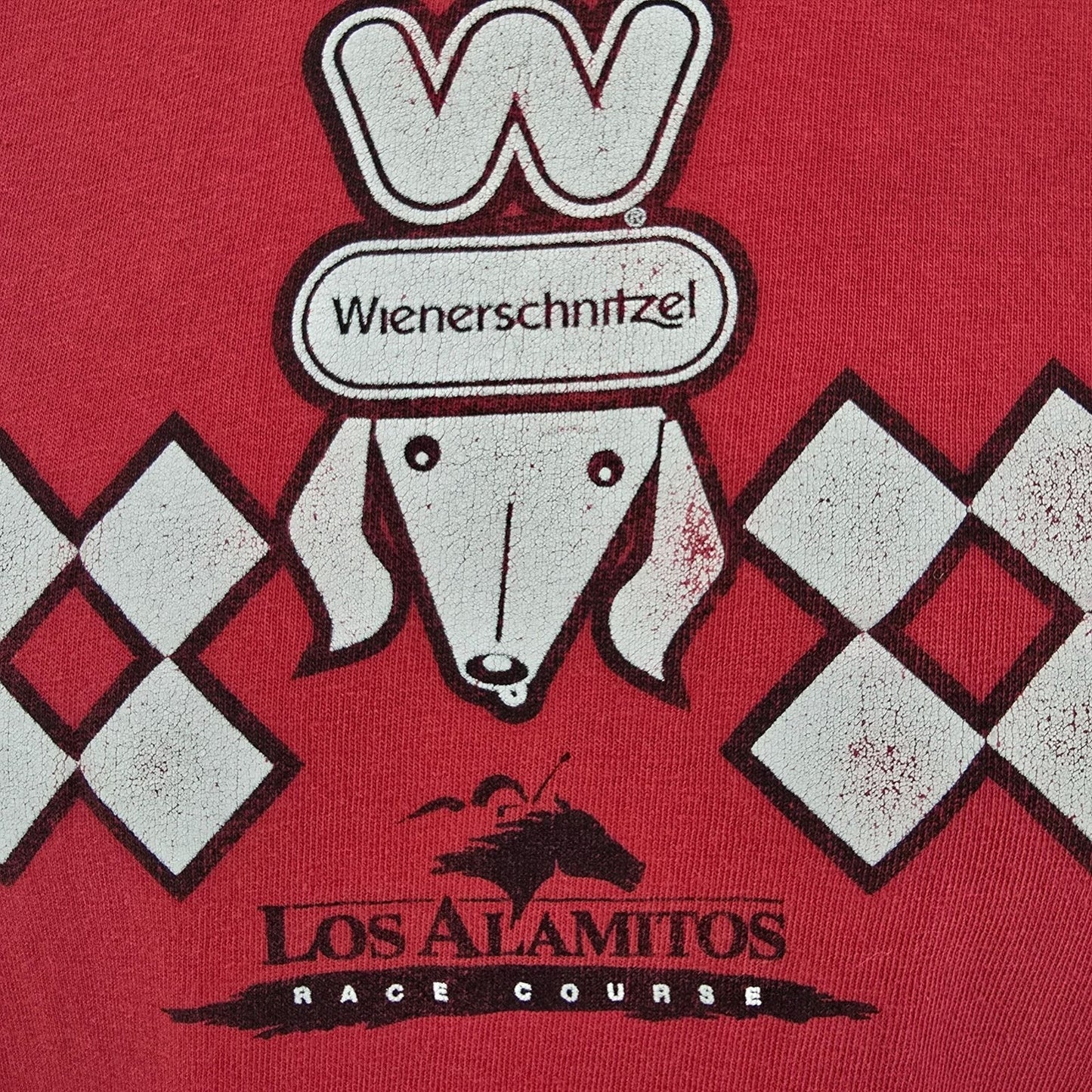 Vintage Y2K Wienerschnitzel Los Alamitos Race Course #7 Horse Racing T-Shirt (L)