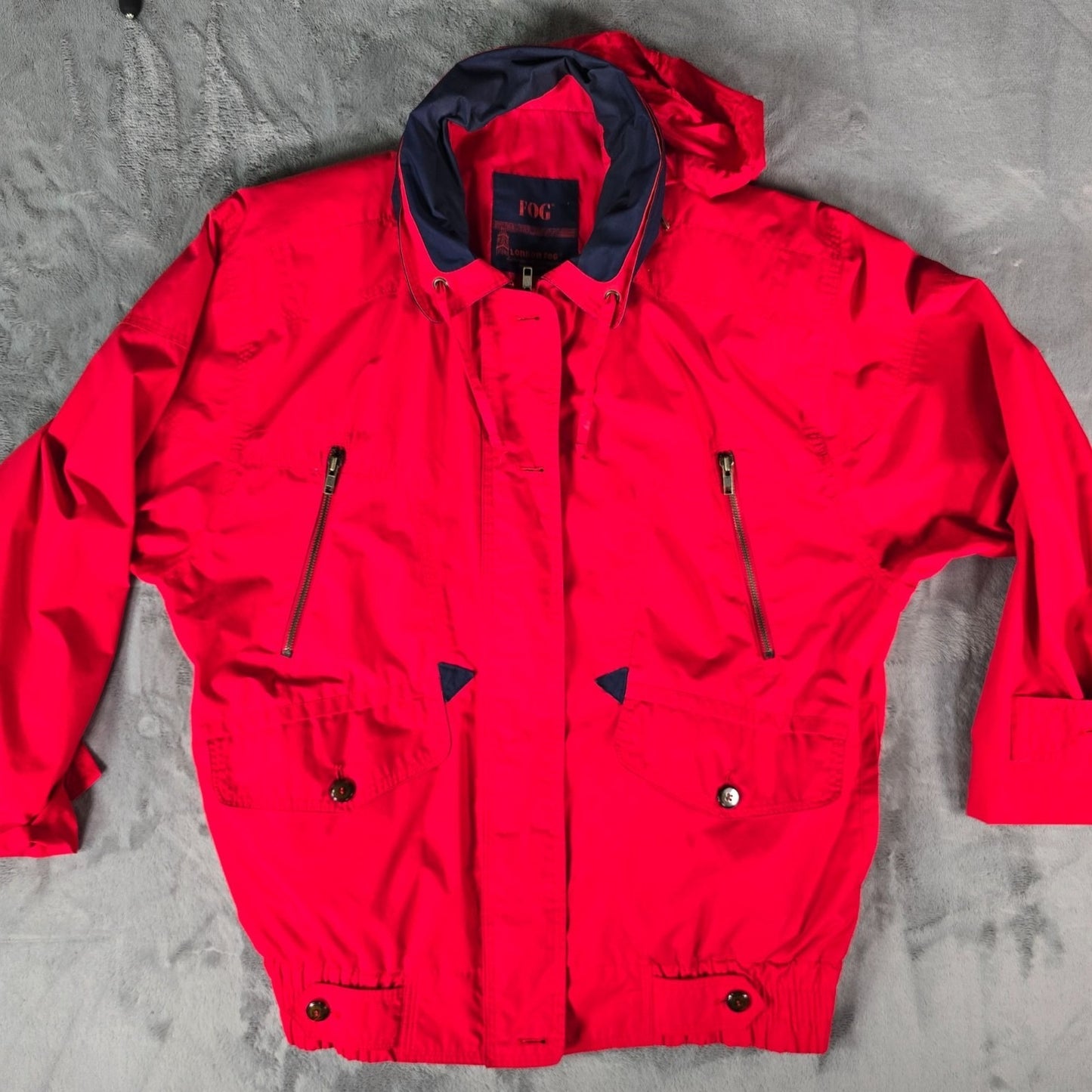 Vintage 1990s Fog by London Fog "Team Fog" Red Hooded Utility/Rain Jacket (XL)
